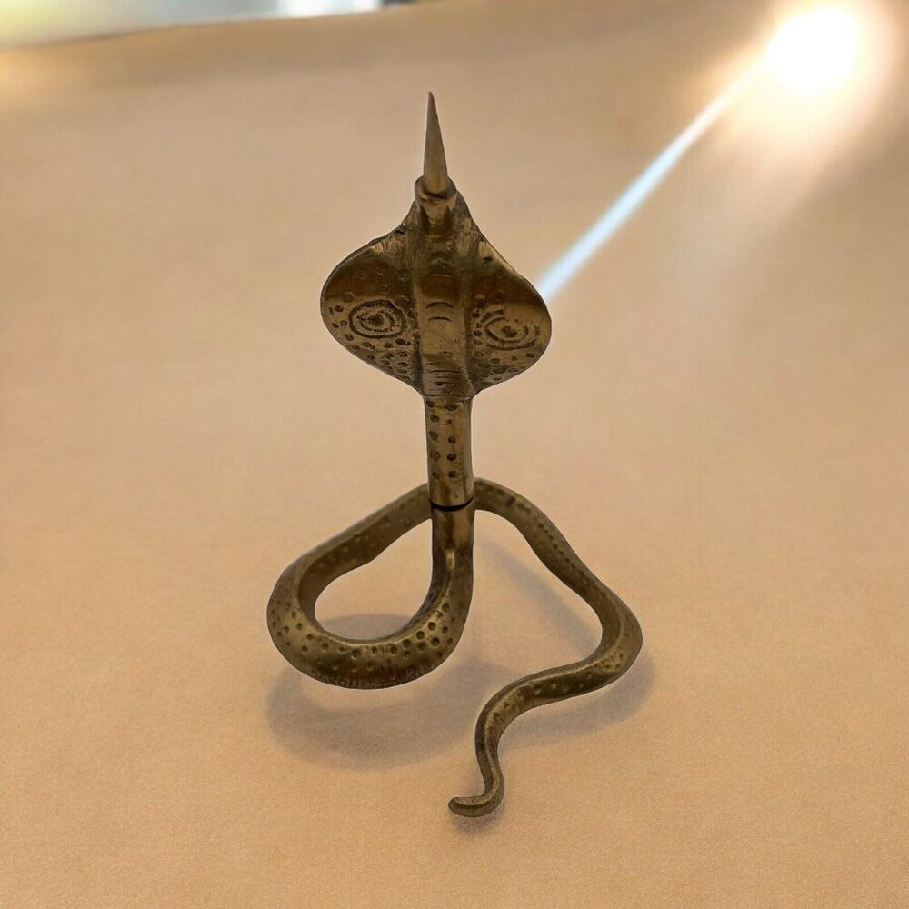 King Cobra VTG Brass Figurine Snake Serpent Paper‎ Holder Sharp Spike Marked 7
